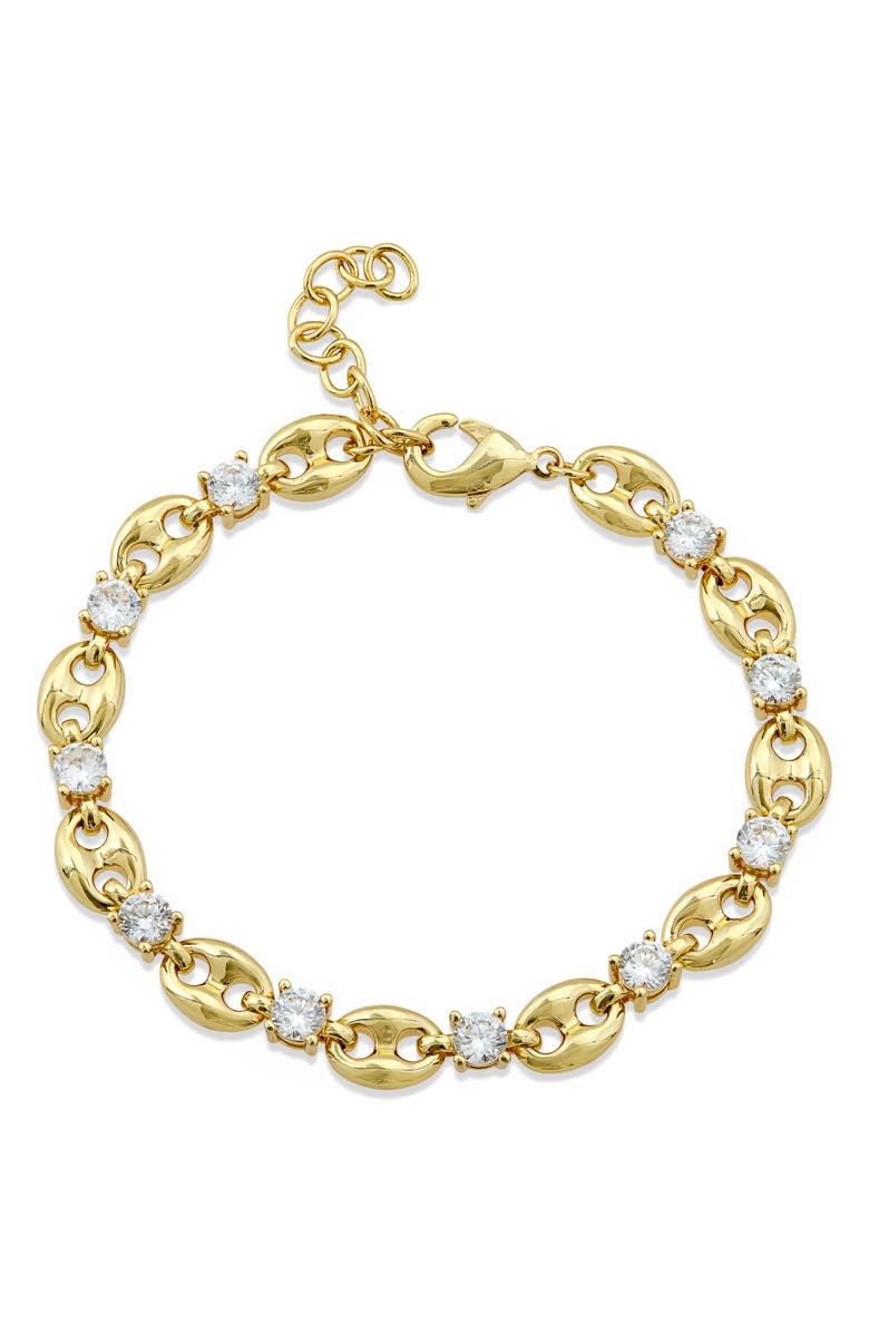 SAVVY CIE JEWELS Cubic Zirconia Mariner Link Chain Bracelet, Main, color, Yellow