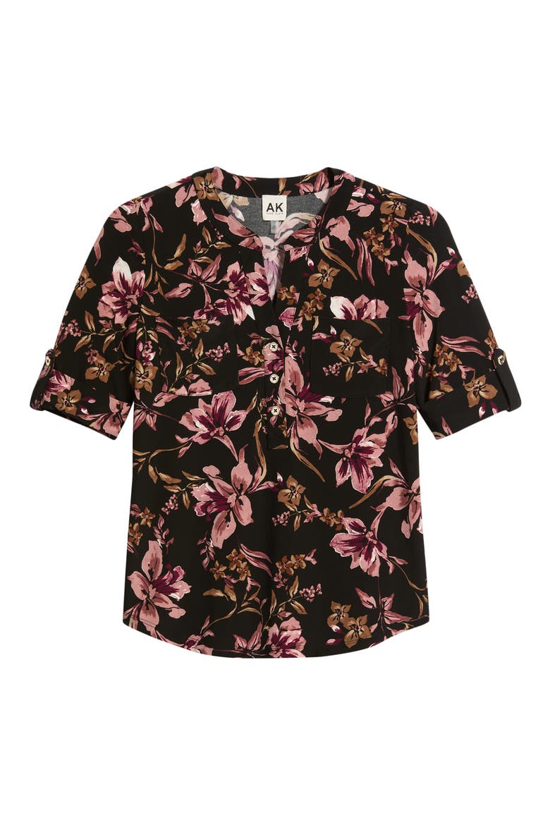 Print Roll Tab Shirt, Alternate, color, ANNE BLK S PRIMROSE MLT