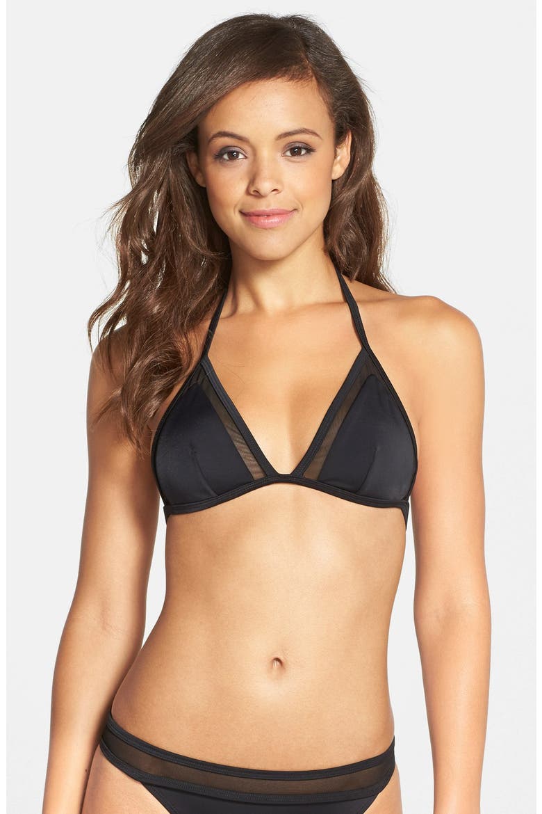 Mesh Inset Triangle Bikini Top, Main, color, BLACK