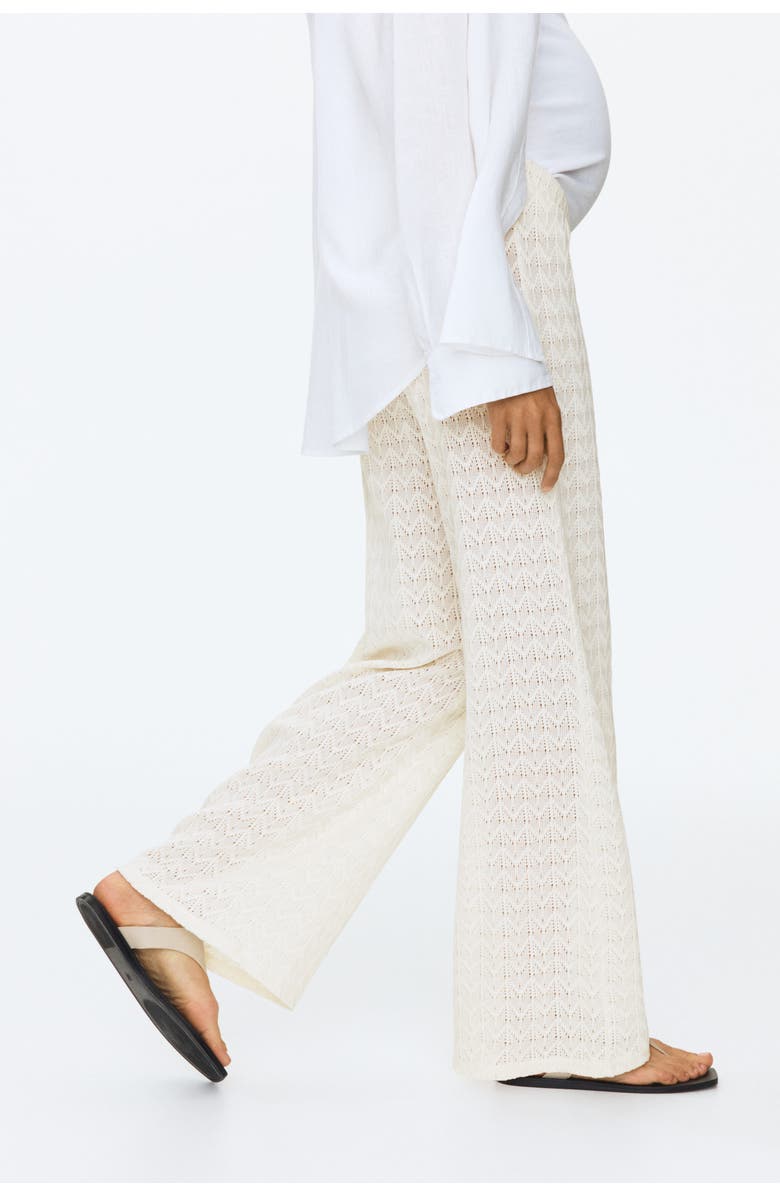 H&M Mama Pointelle-knit Drawstring Trousers, Alternate, color, Cream