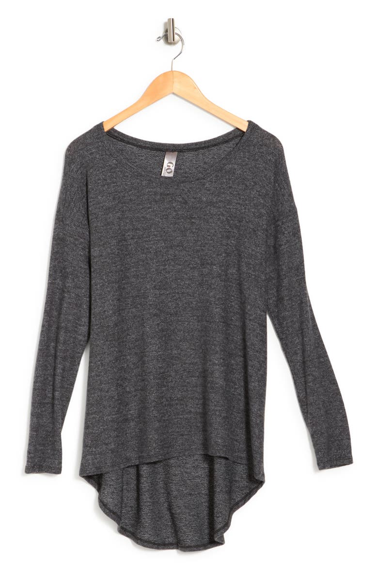 Boatneck Hi-Low Tunic Sweater, Alternate, color, CHARCOAL PRINT 1