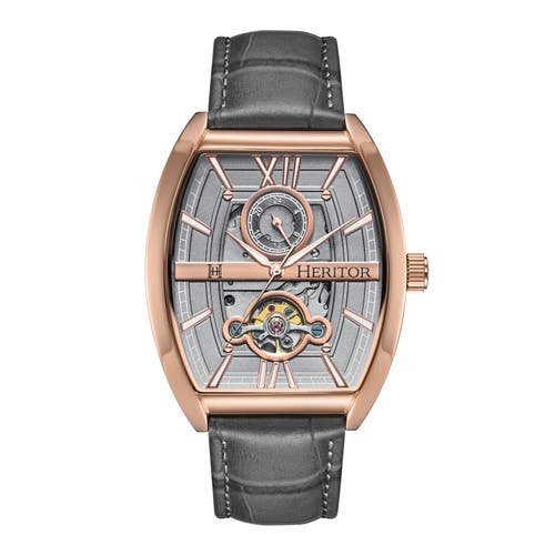 Heritor Automatic Masterson Semi-Skeleton Leather-Band Watch in Rose Gold/grey at Nordstrom