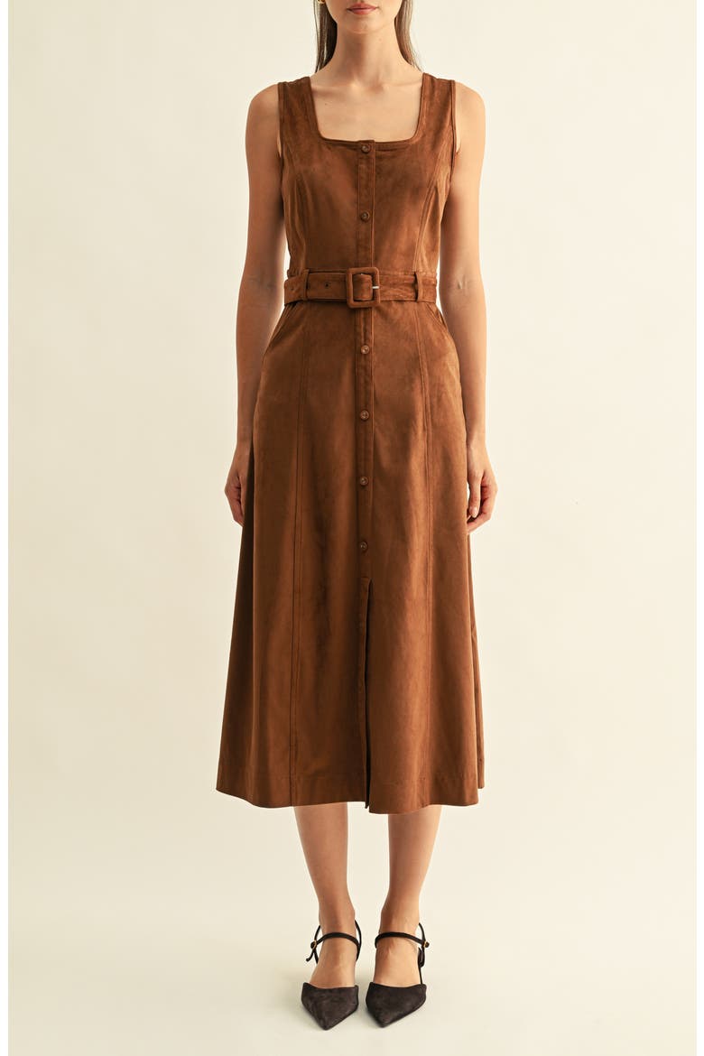 Kensley Faux Suede Midi Shirtdress, Alternate, color, CAMEL