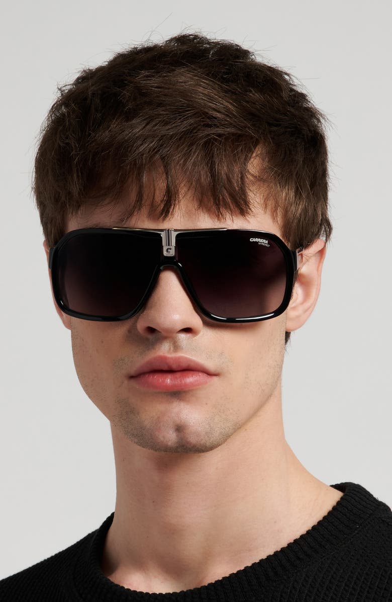Carrera Eyewear 64mm Oversize Gradient Navigator Sunglasses, Alternate, color, Black Ruthenium/ Dark Grey