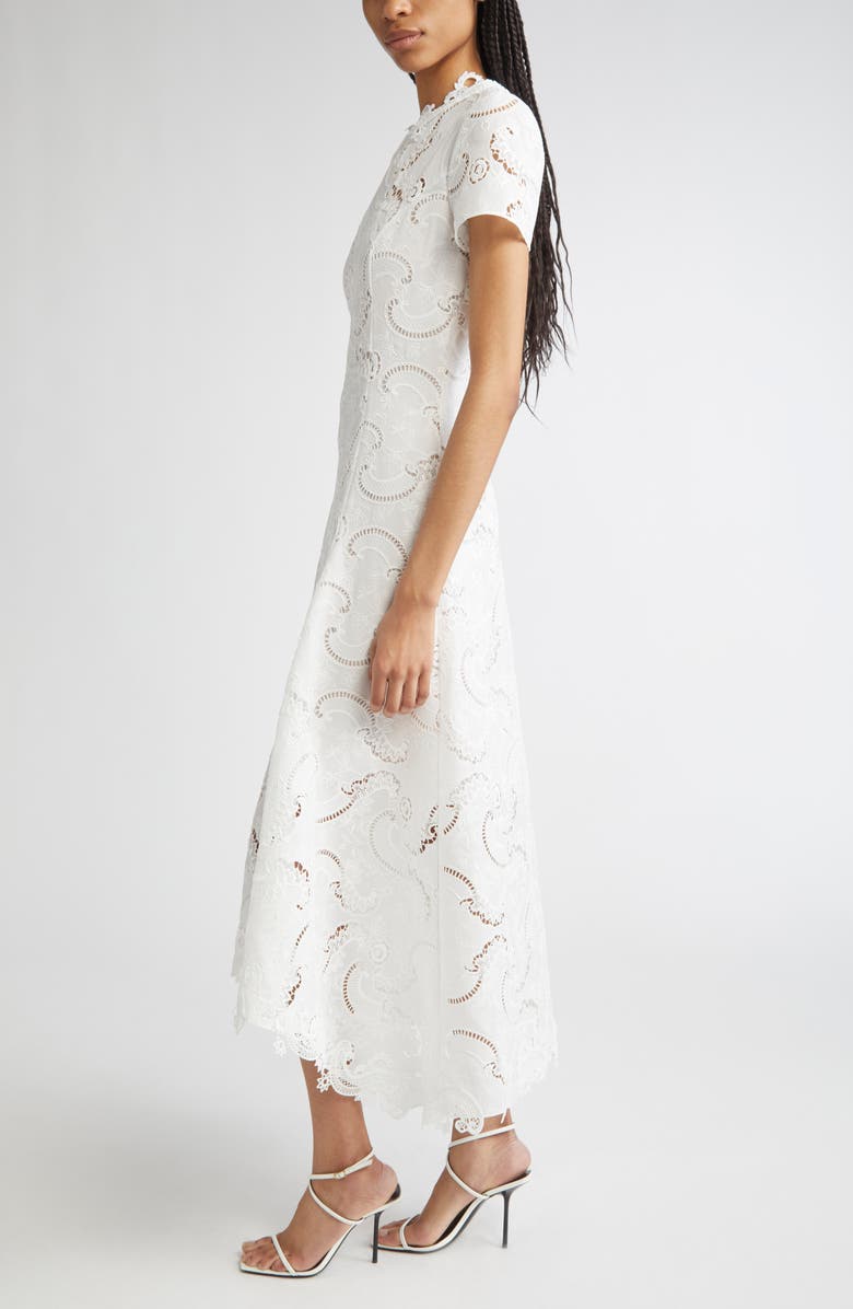Oscar de la Renta Scroll Guipure Lace Dress, Alternate, color, White
