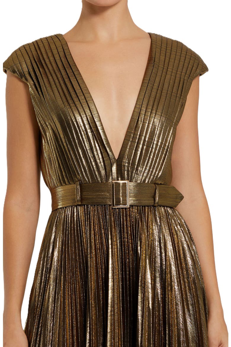 Pleated Metallic Jersey Gown With Belt, Alternate, color, Bronze