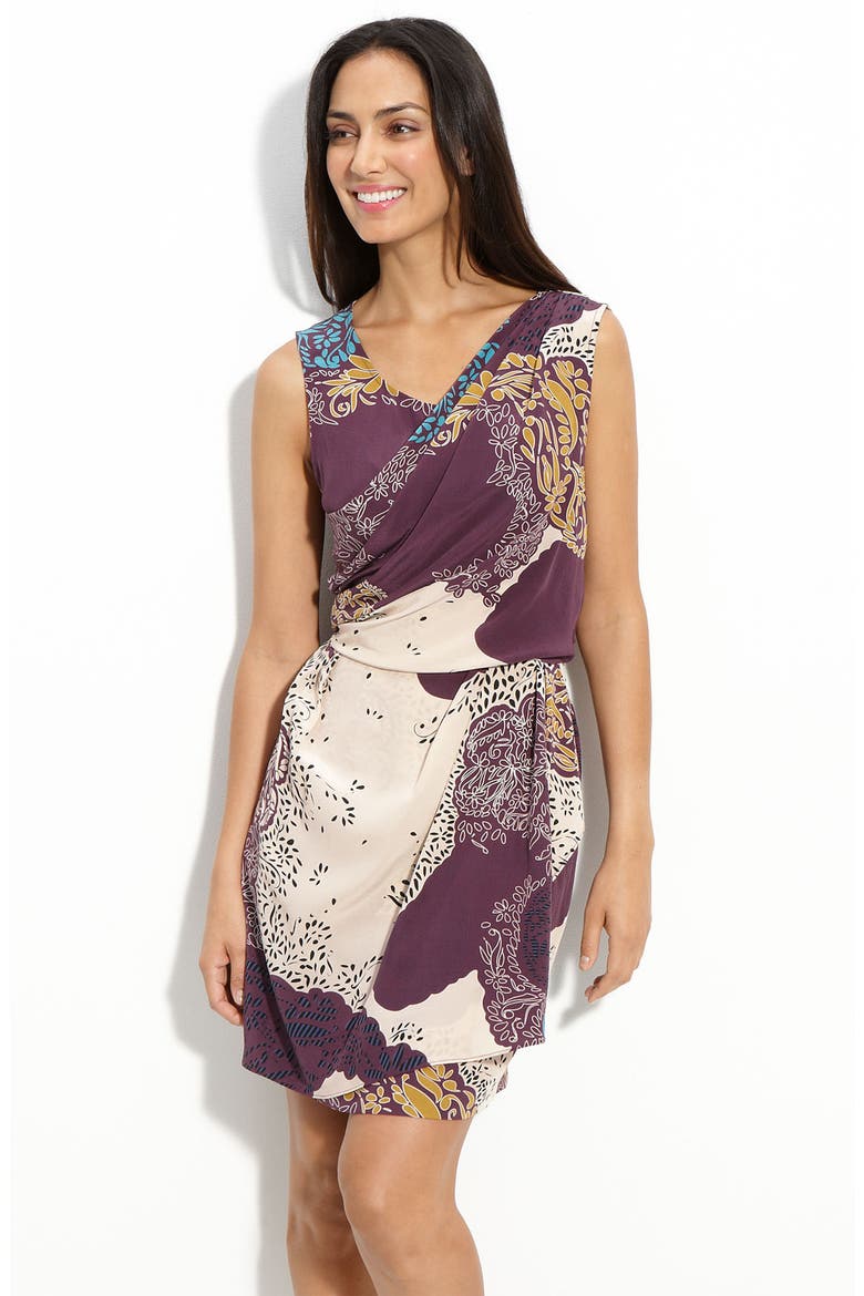 Draped Crêpe de Chine Sheath Dress, Main, color, PHANTOM MULTI