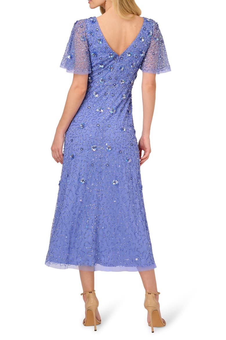 Beaded Mesh Flutter Sleeve Cocktail Dress, Alternate, color, PERI BLUE