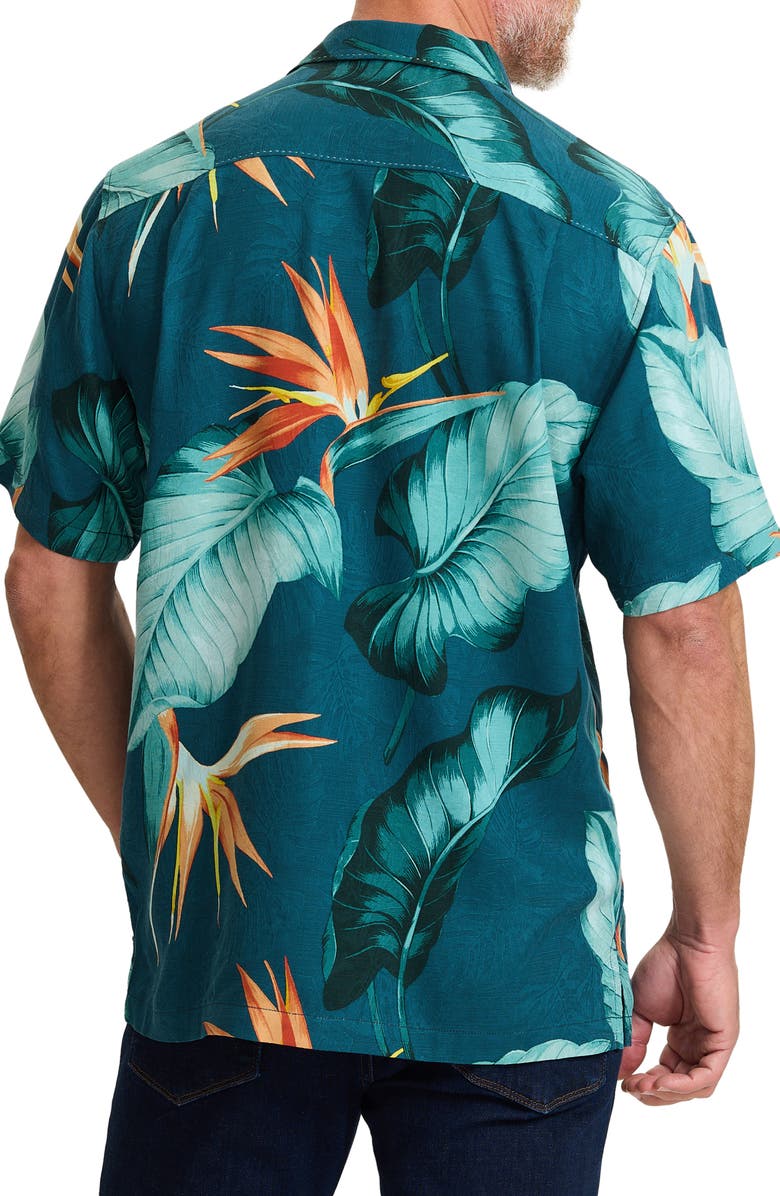 Tommy Bahama Garden of Hope & Courage Print Short Sleeve Silk Shirt, Alternate, color, Majolica Blue