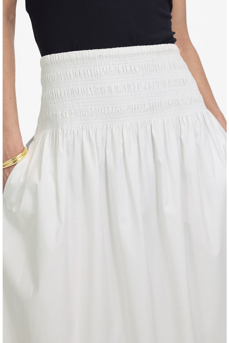 Smocked Waist Cotton Poplin Midi Skirt, Alternate, color, WHITE