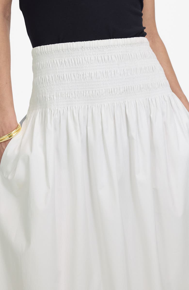 Madewell Smocked Waist Cotton Poplin Midi Skirt, Alternate, color, White