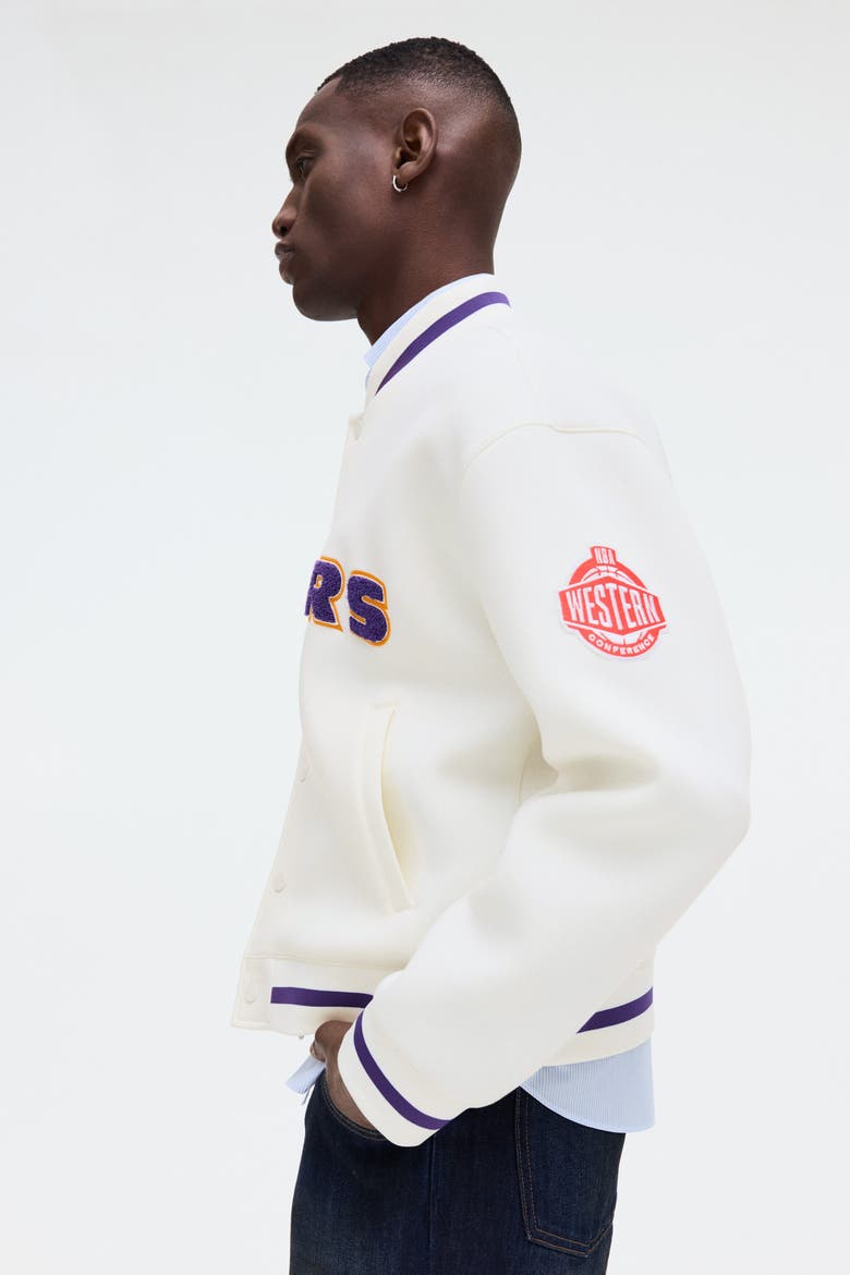 Loose-fit Scuba Knit Baseball Jacket, Alternate, color, White/NBA