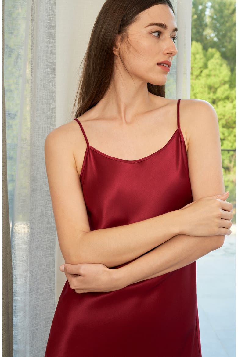 Women's Feminine Silk Chemise, Alternate, color, Claret