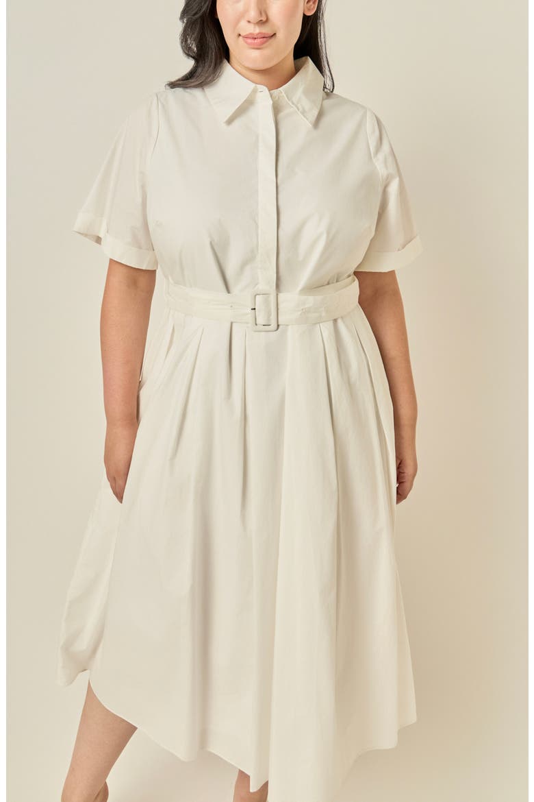 Belted Cotton Midi Dress, Alternate, color, WHITE