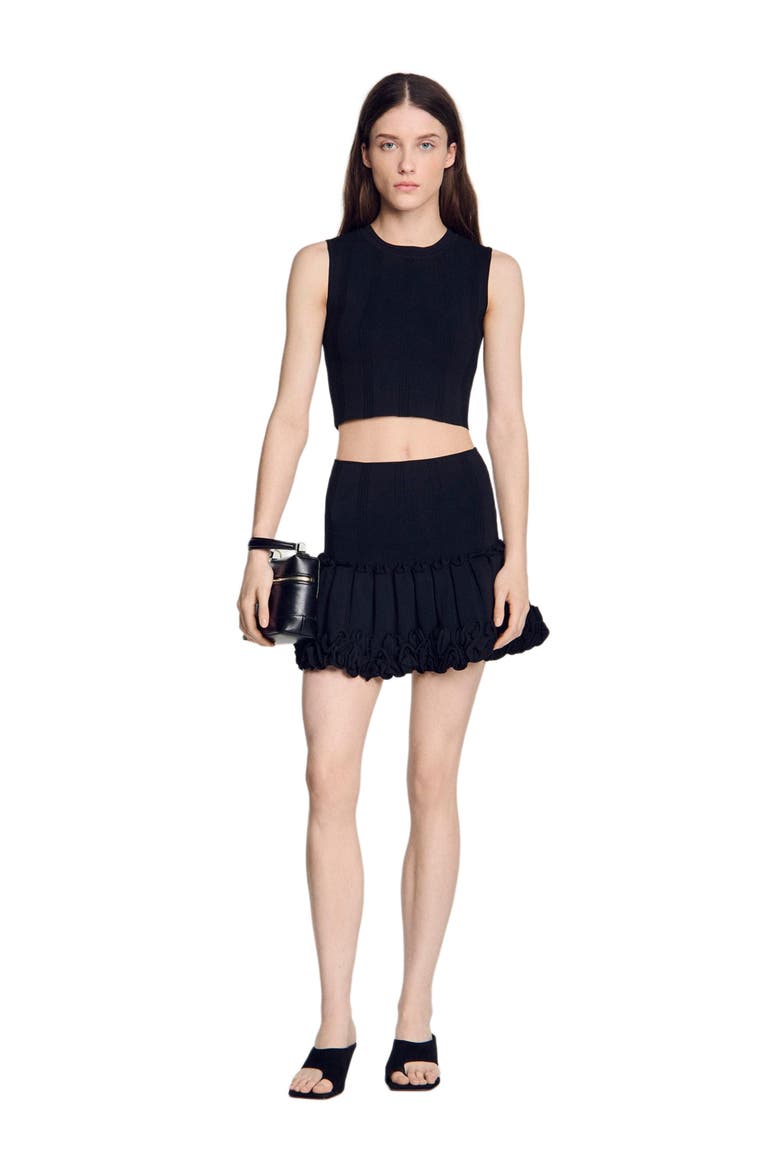 Cropped ribbed knit top, Alternate, color, Black