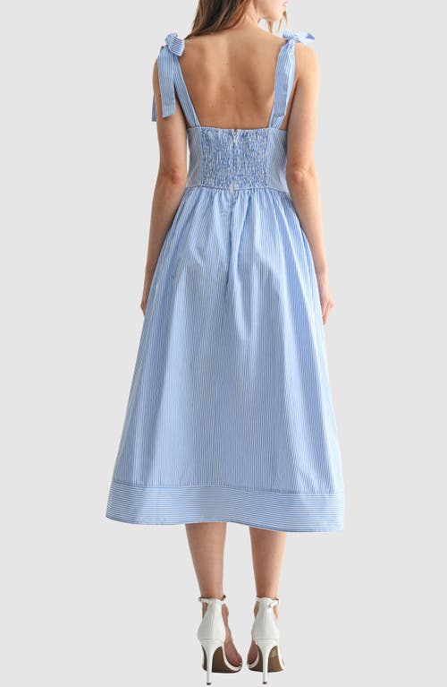 Lush Stripe Tie Strap Fit & Flare Midi Dress In Blue
