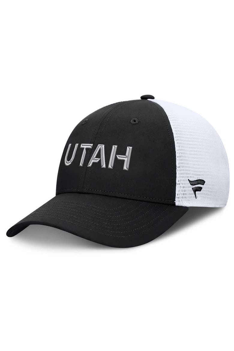 Men's Fanatics Black/White Utah Mammoth Authentic Pro Rink Lockup Adjustable Trucker Hat, Main, color, Black
