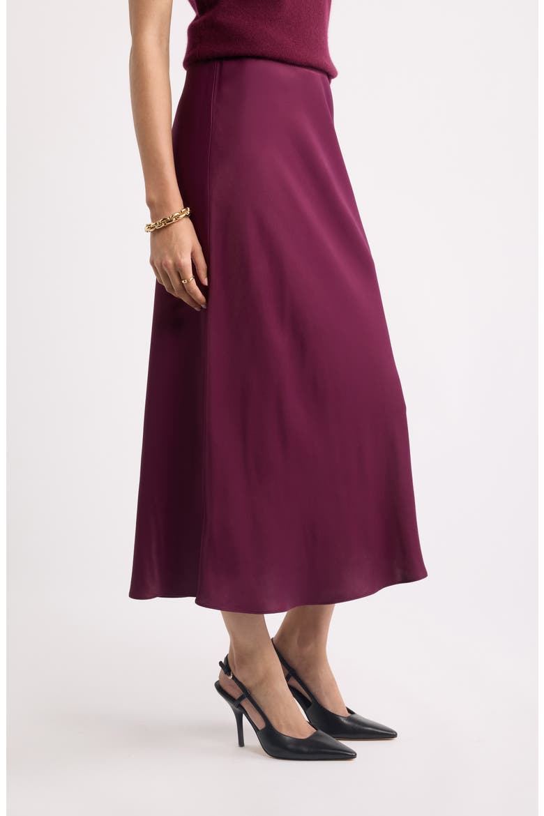 Bias Cut Satin Midi Skirt, Alternate, color, BURGUNDY FIG