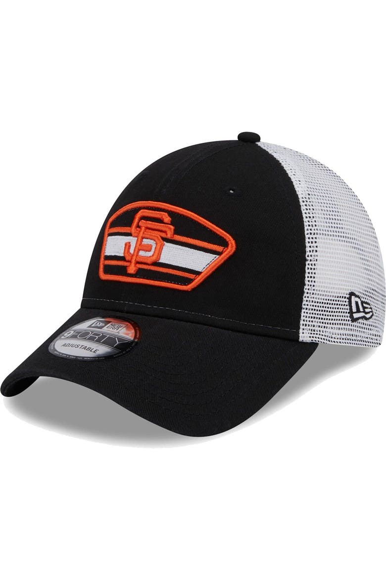 Men's New Era Black/White San Francisco Giants Logo Patch 9FORTY Trucker Snapback Hat, Main, color, Black