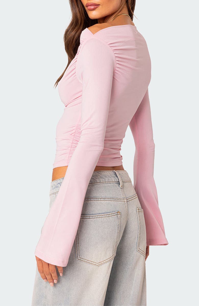 EDIKTED Dana Gathered Bell Sleeve Crop Top, Alternate, color, Light-Pink