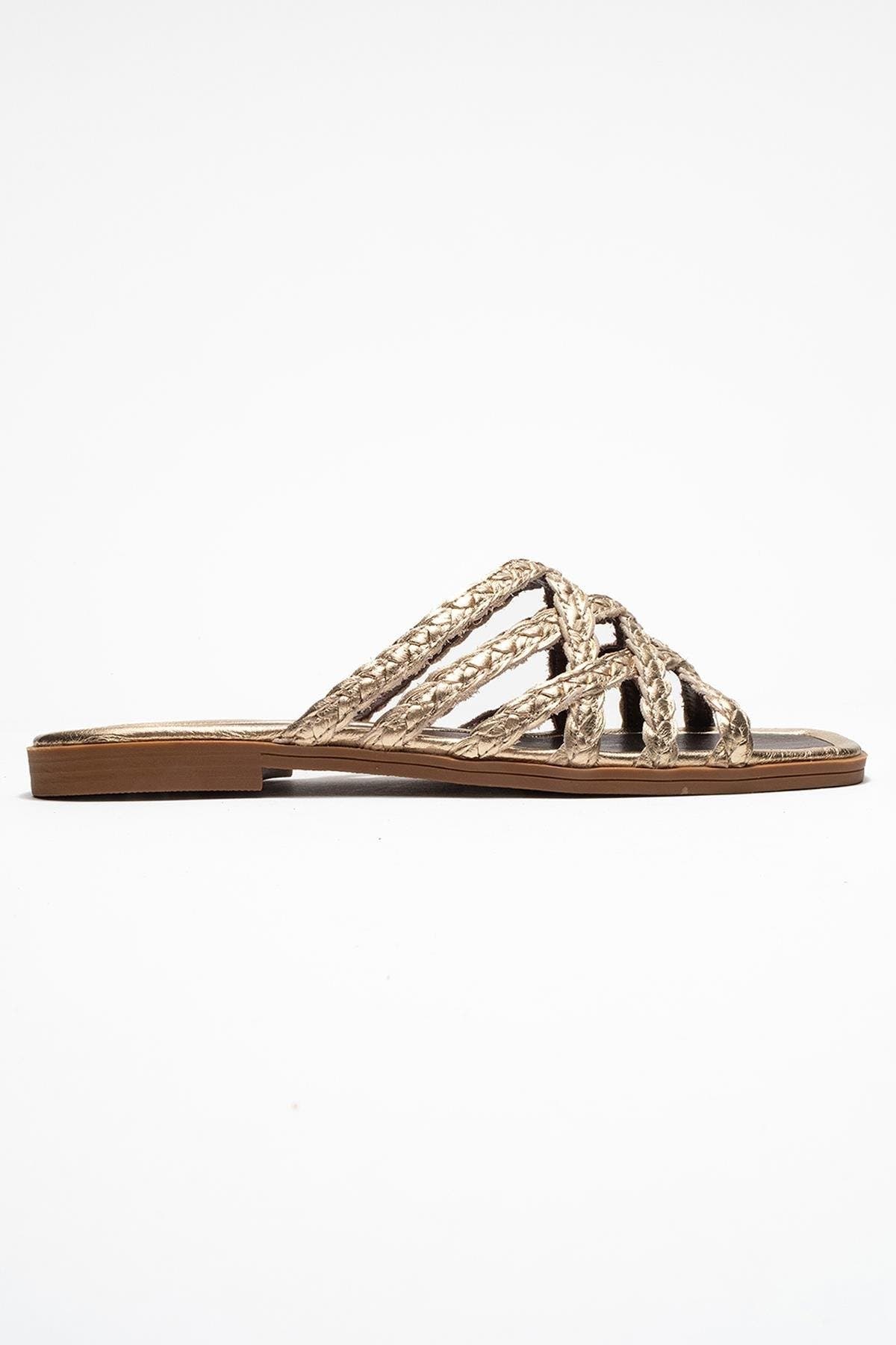 Alisha Leather Slide Sandal, Alternate, color, Gold Leather