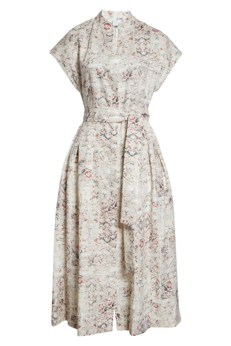 Val Floral Linen Midi Shirtdress, Alternate, color, IVORY/ RASPBERRY