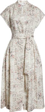 Eleventy Val Floral Linen Midi Shirtdress