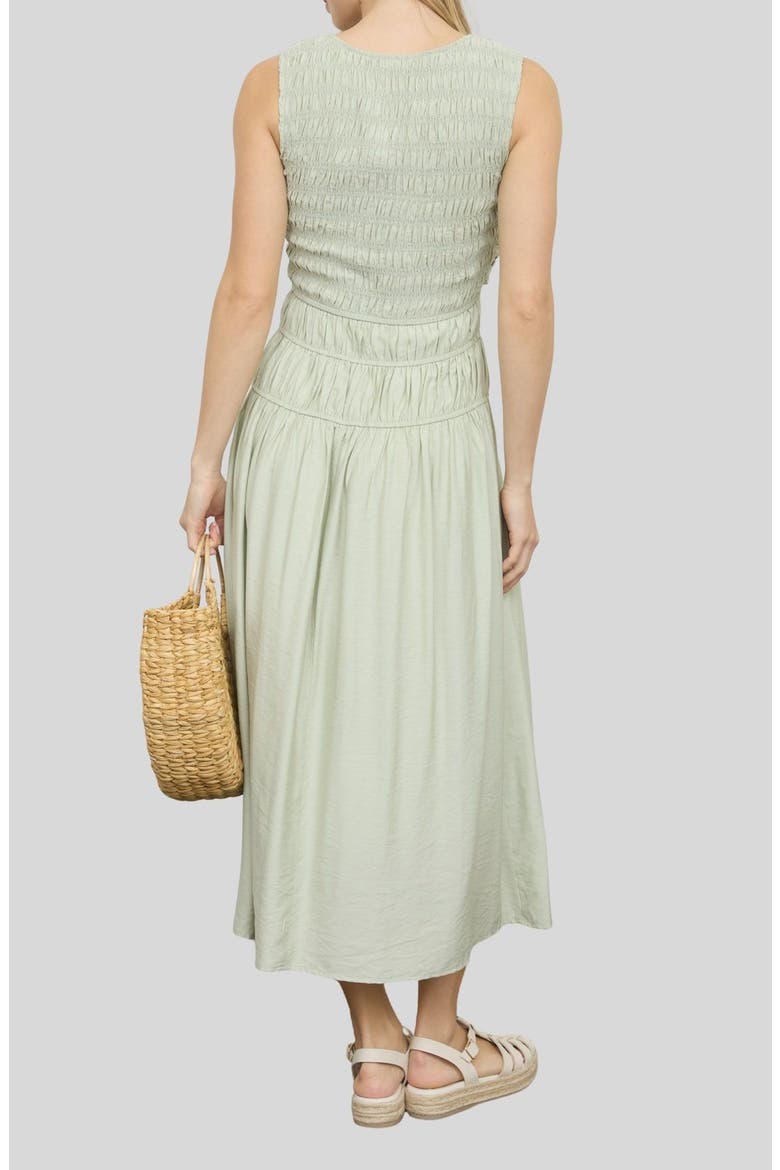 Smock Bodice Midi Dress, Alternate, color, SAGE