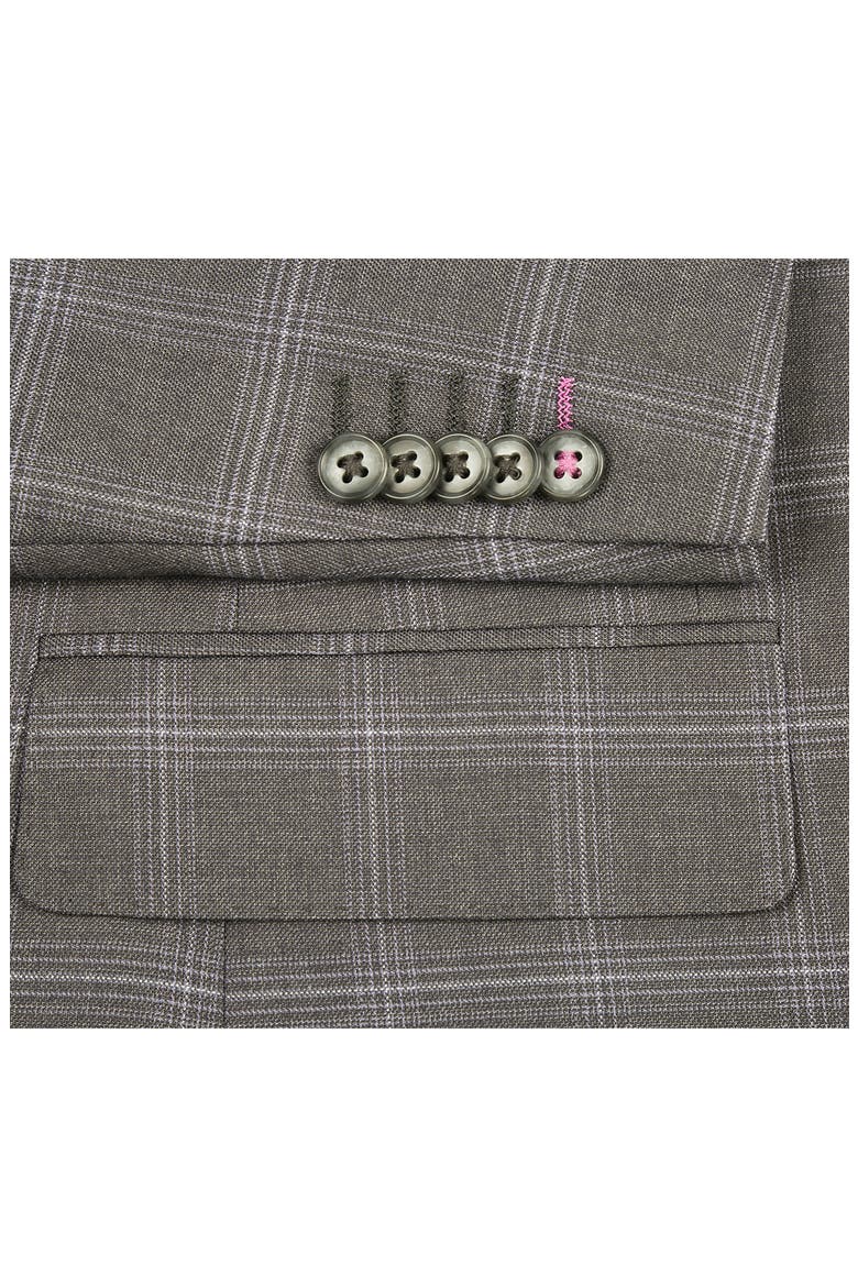Plaid Trim Fit Notch Lapel Two-Piece Suit, Alternate, color, GRAY