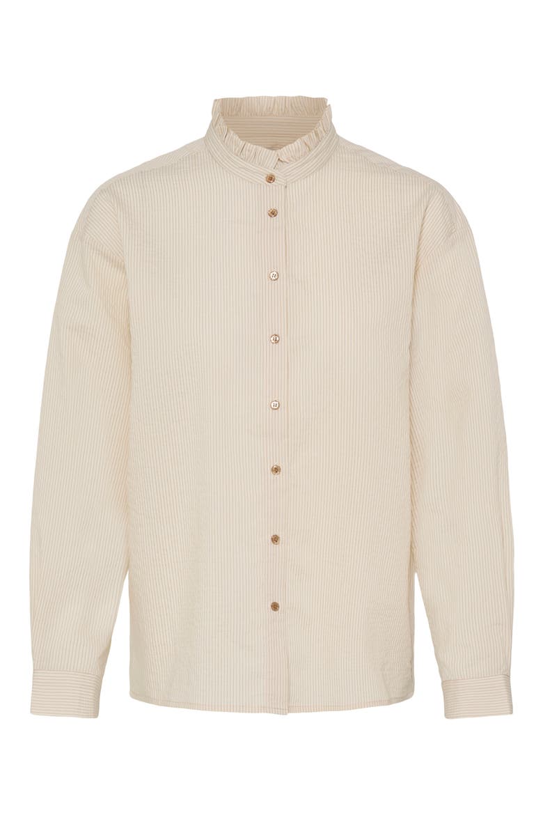 Luanna Ruffle Collar Striped Shirt, Main, color, BIRCH/TOASTED COCONUT STRIPE