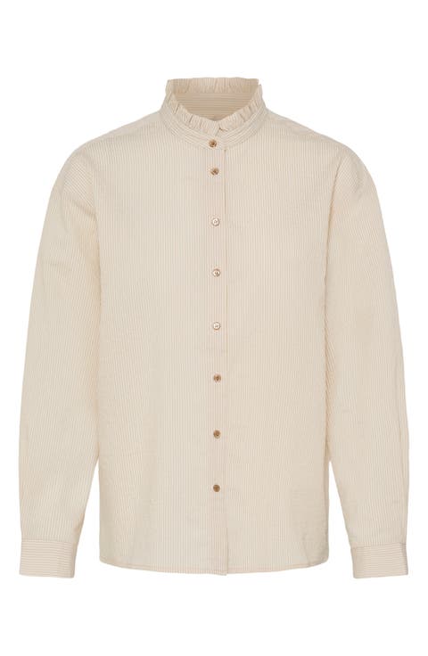 Luanna Ruffle Collar Striped Shirt