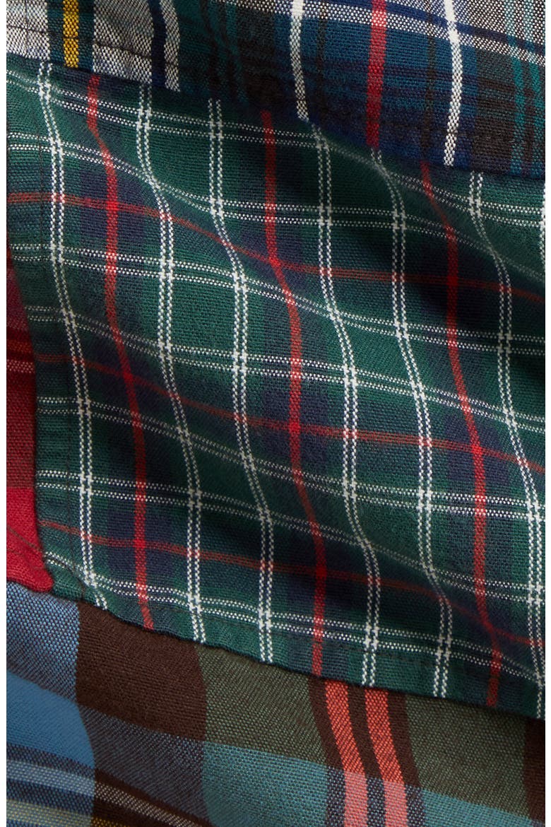 Classic Fit Plaid Patchwork Cotton Button-Up Shirt, Alternate, color, MULTI