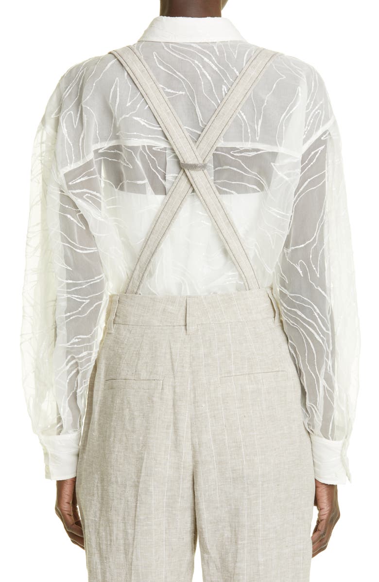 Brunello Cucinelli Embroidered Crispy Silk Chiffon Blouse, Alternate, color,