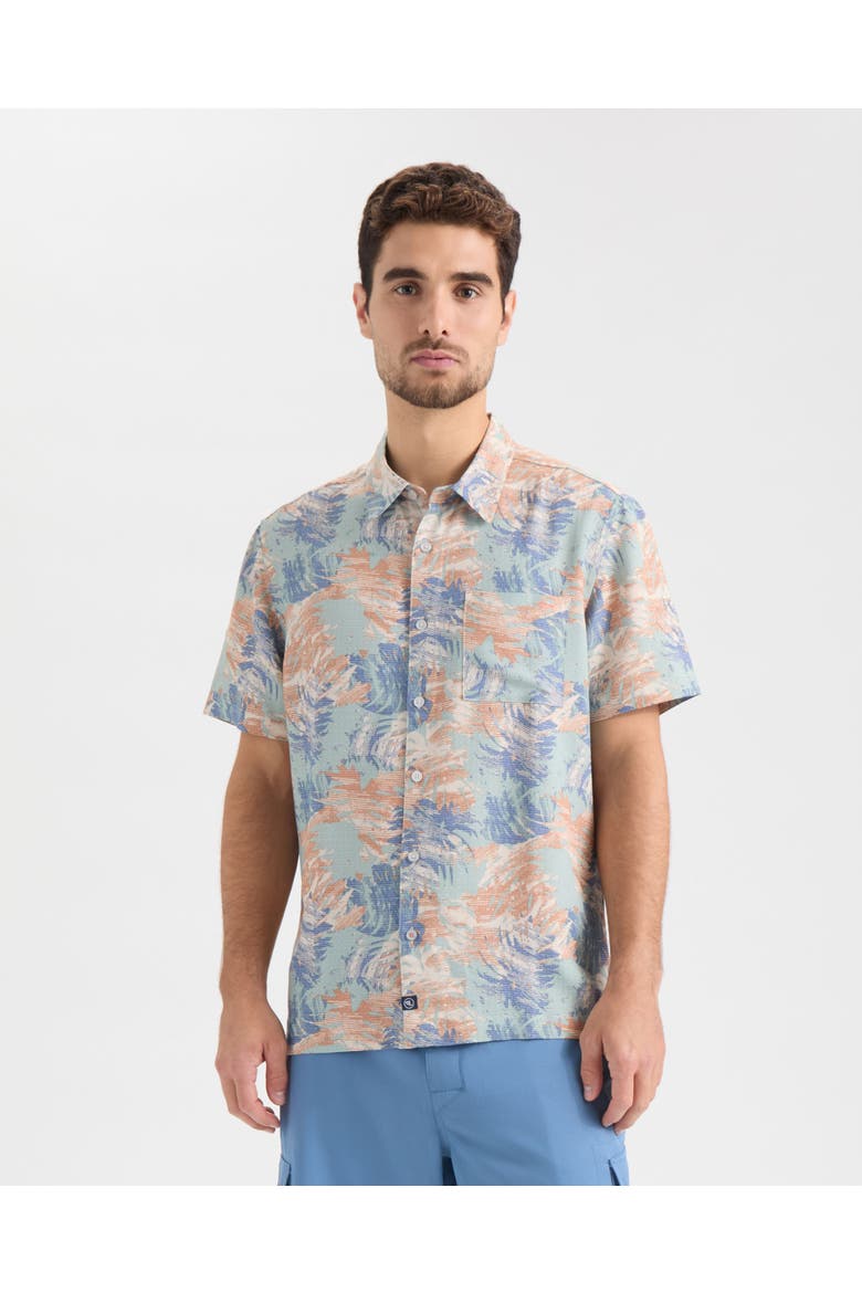 On Another Holiday Short Sleeve Woven Shirt, Main, color, Sagebrush