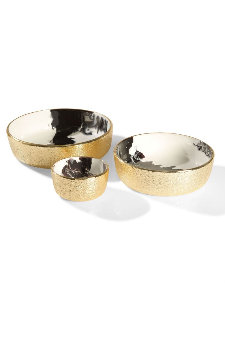 Bianco Nero Round Bowl, Alternate, color, White
