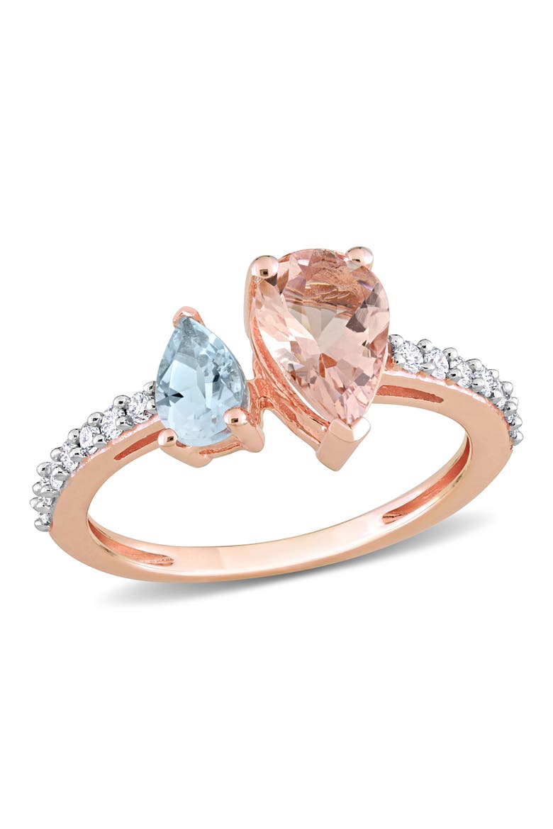 Morganite Aquamarine & Diamond 2-Stone Ring 14k, Main, color, Rose Gold