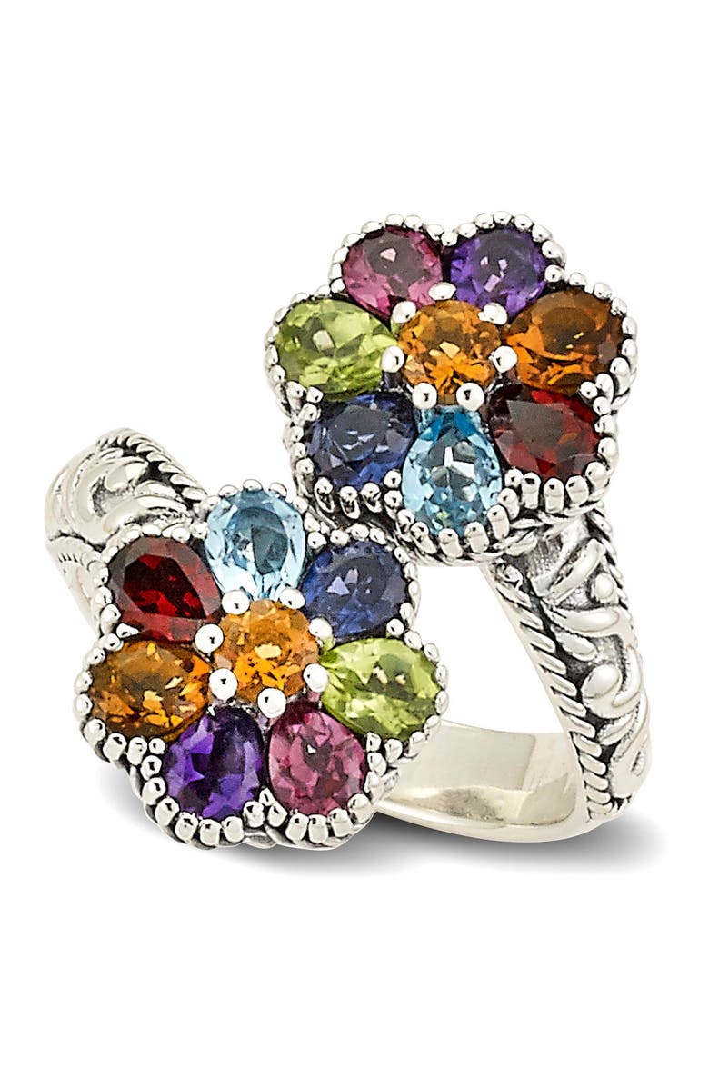 SAMUEL B. Sterling Silver Multistone Flower Bypass Ring, Main, color,