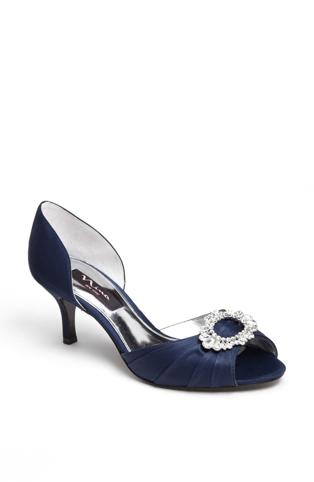 'Crystah' Embellished Satin Pump, Main, color, NEW NAVY