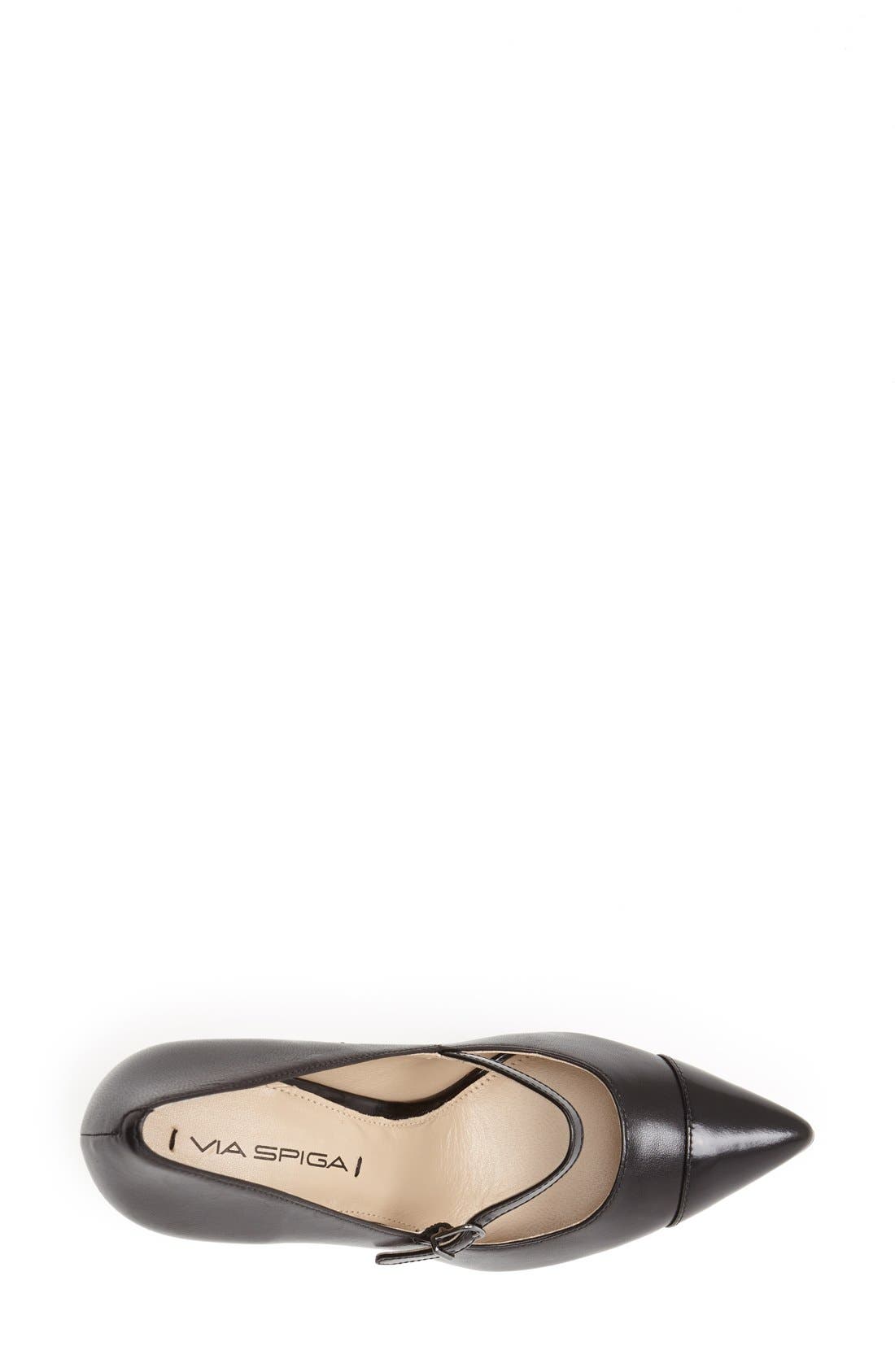 'Cindee' Pointy Cap Toe Pump, Alternate, color, BLACK