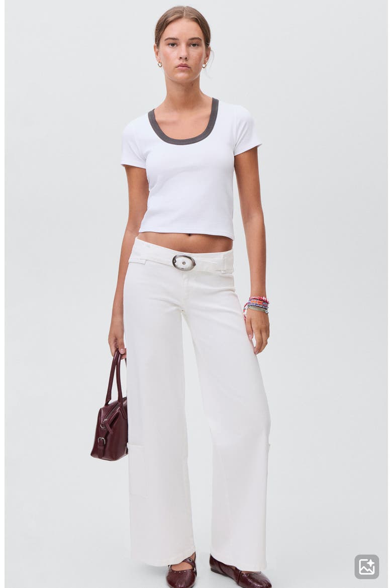 Buckle Low Rise Wide Leg Cargo Jeans, Alternate, color, OFF WHITE