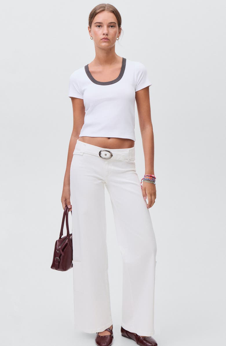 MANGO TEEN Buckle Low Rise Wide Leg Cargo Jeans, Alternate, color, Off White