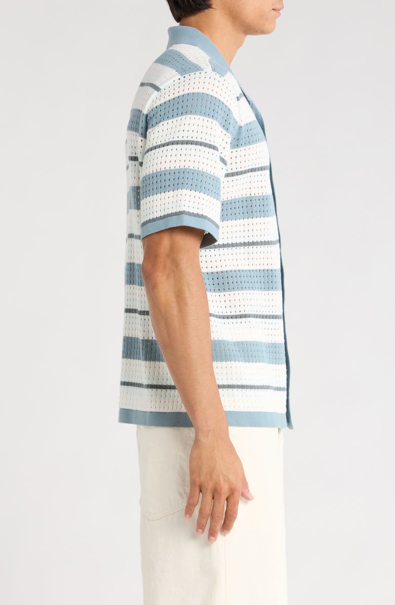 Vans Feldman Stripe Openwork Knit Cotton Camp Shirt, Alternate, color, Citadel-Marshmallow