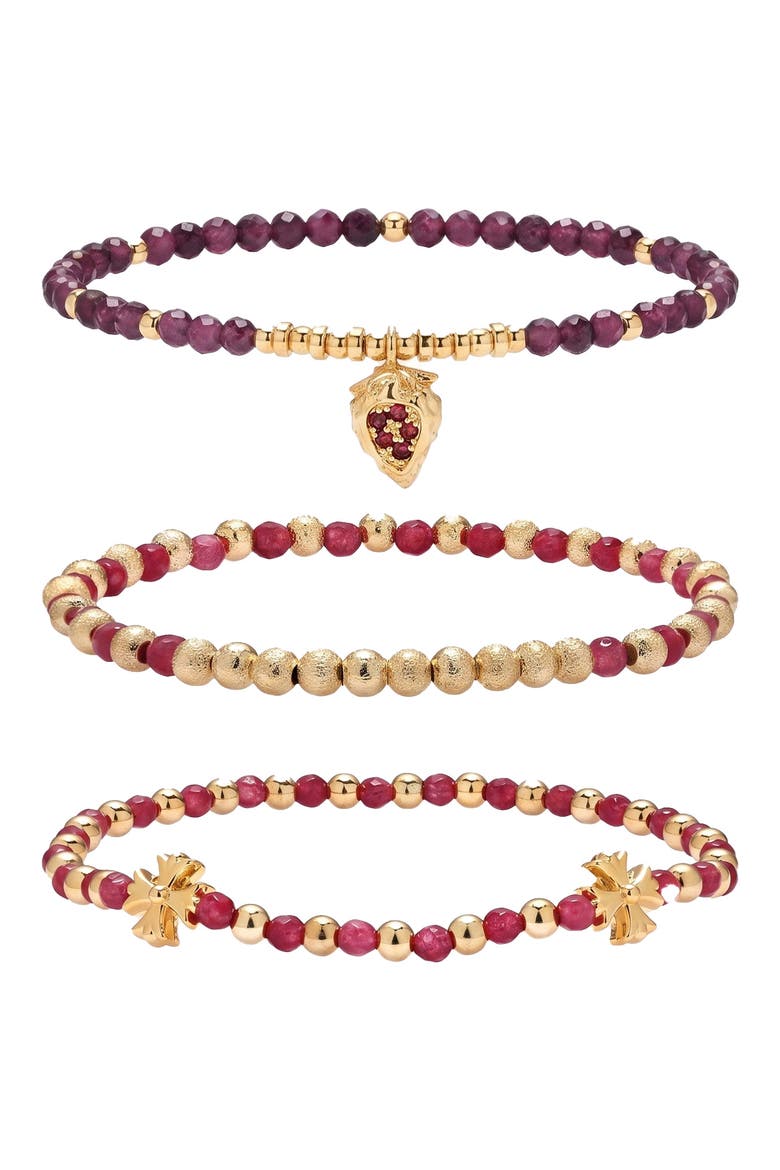 Daphne Set of 3 Stretch Bracelets, Main, color, GOLD