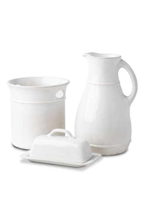 Puro Whitewash 3-Piece Essentials Crock, Pitcher & Butter Dish