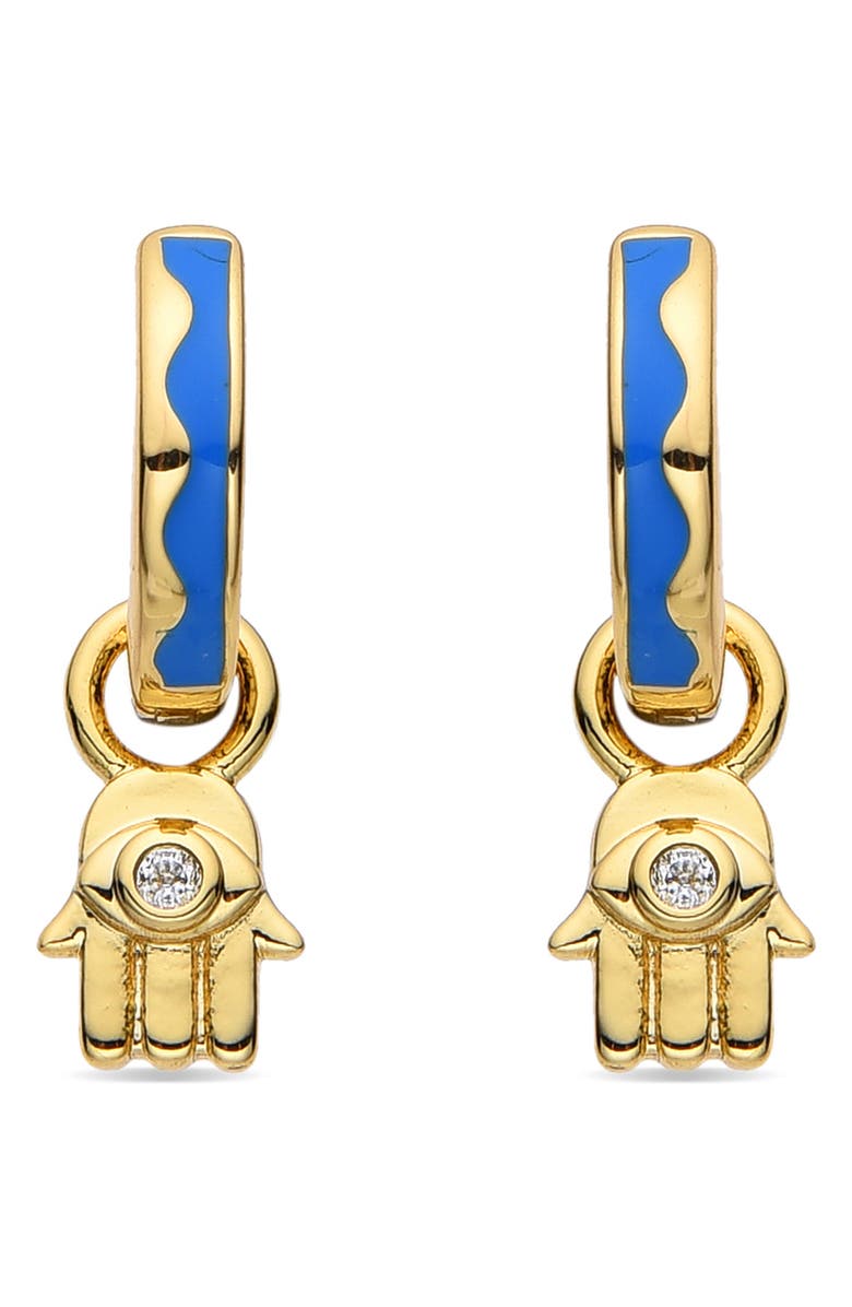 EYE CANDY LOS ANGELES Candice Hamsa Huggie Hoop Earrings, Alternate, color, Gold