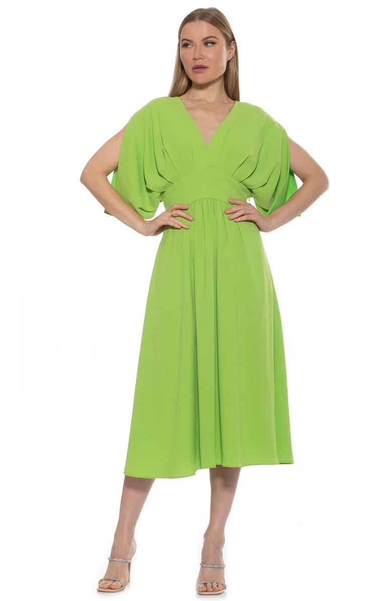 Alexia Admor August Draped Sleeve Fit & Flare Midi Dress, Alternate, color, Sweet Pea