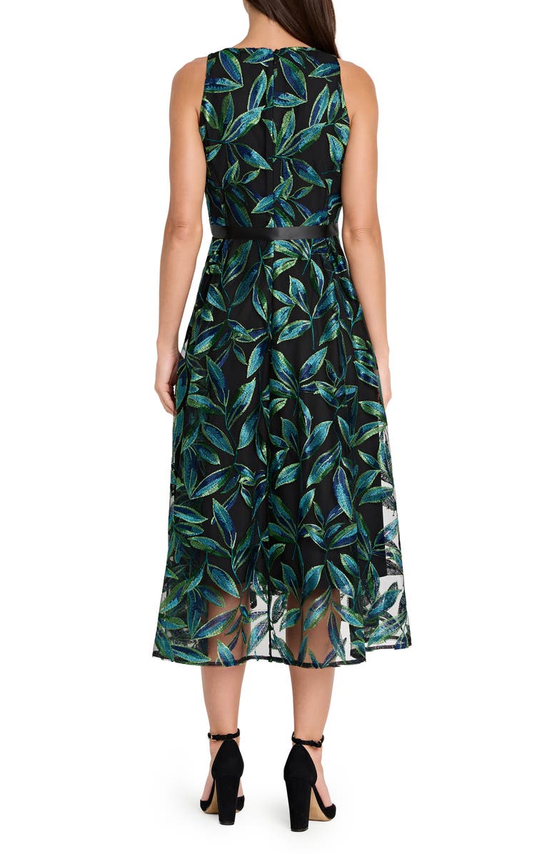 Tahari ASL Embroidered Midi Dress, Alternate, color, Black Jewl Teal