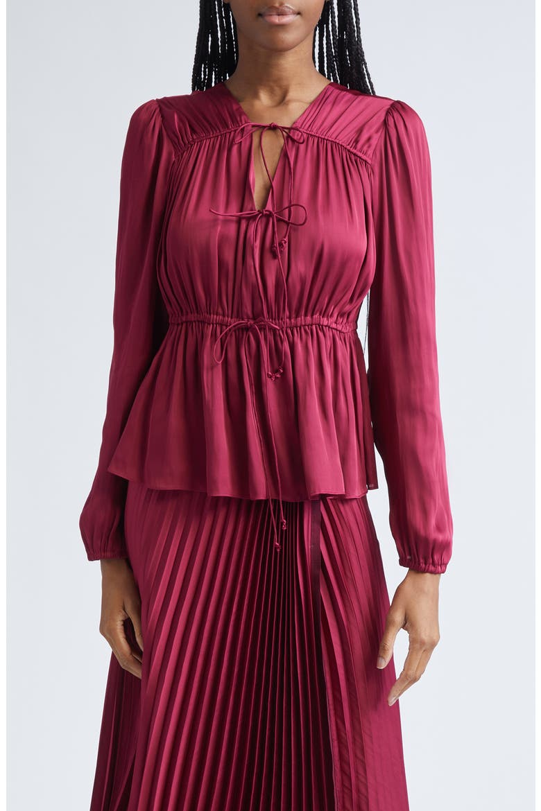 Esmeralda Tie Front Top, Main, color, CARMINE