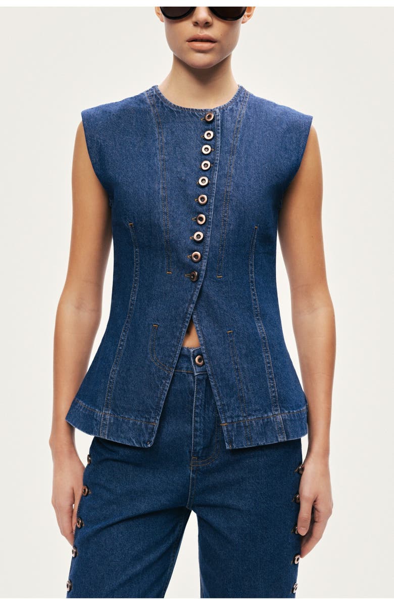Nocturne Button-Front Denim Vest, Main, color, Navy Blue