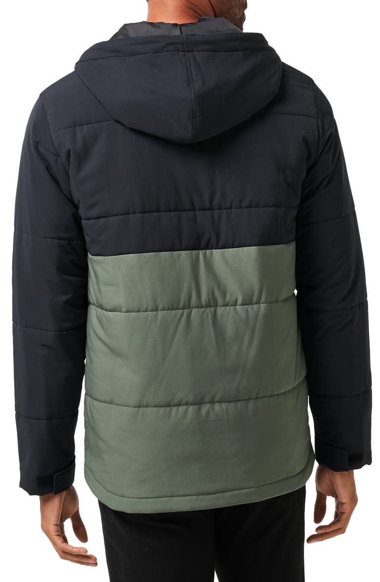 TravisMathew Torch Runner Colorblock Quilted Hooded Jacket, Alternate, color, Black/Green